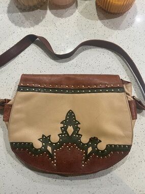 Brown and Cream Studded western Crossbody Bag vintage